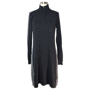 Womens Sweater Dress Gray Knitted Ribbed Cuff Winter Raglan Sleeve Quarter Zip